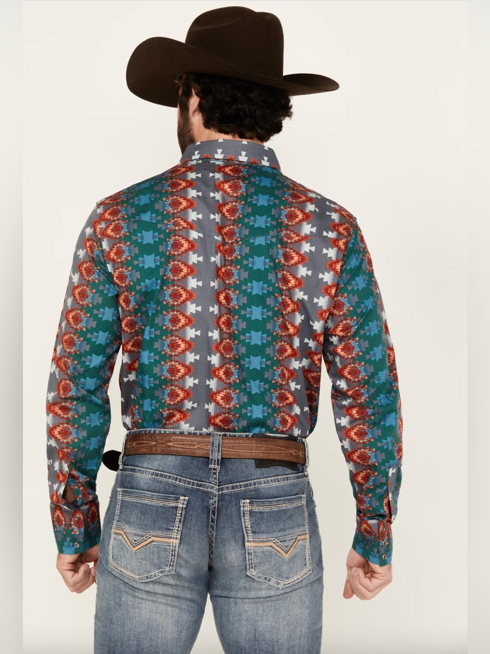 Wrangler Checotah Southwestern Print Western Snap Shirt Men's Large - Picture 12 of 15